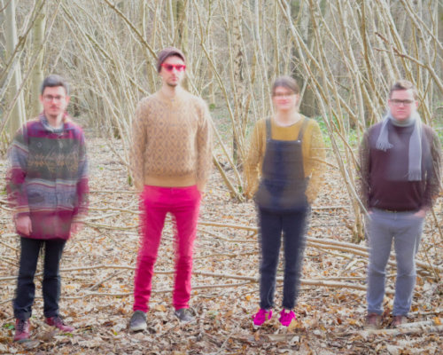 Group shot, in autumnal woods, deliberately blurry